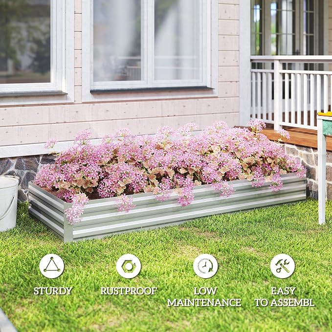 Outsunny Galvanized Raised Garden Bed, - Image 5