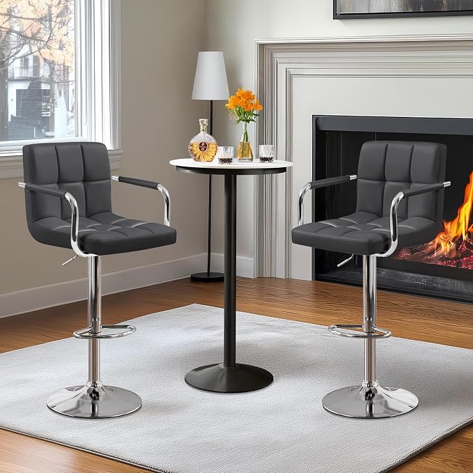 Yaheetech Bar Stools Set of 2, Adjustable PU Leather Swivel Barstools, Modern - Image 4