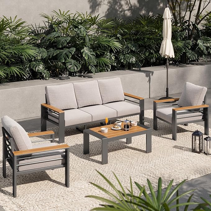 Aoxun Aluminum Outdoor Patio Furniture Set, 5 Seats Outdoor Sectional by Aoxun