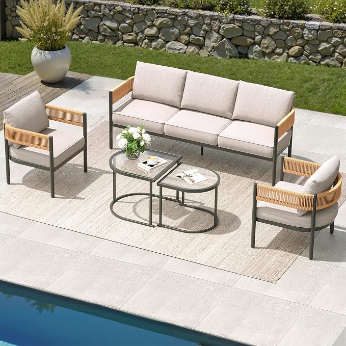 Grand patio 5-Piece Outdoor Furniture Set, 5 Seats Wicker Sofa Conversation Set - Image 3