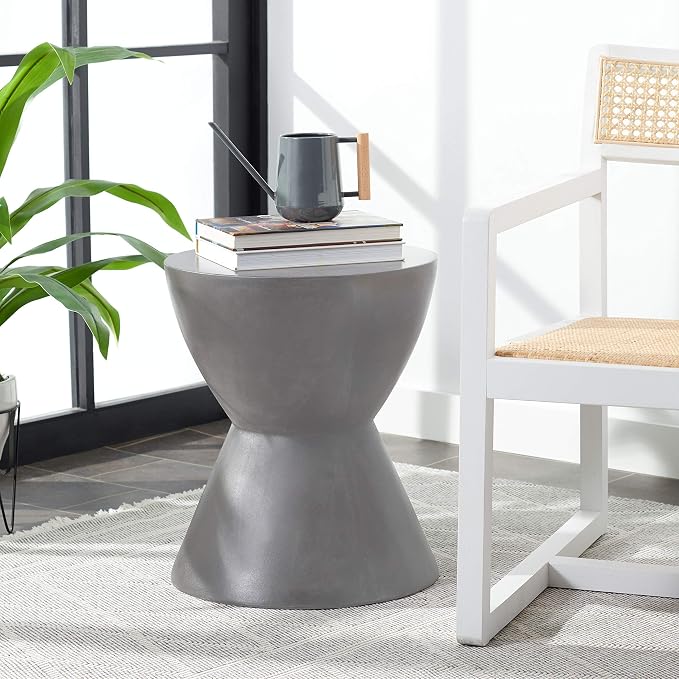 Safavieh Outdoor Collection Athena Modern Concrete Dark Grey Round 17.7-inch - Image 2