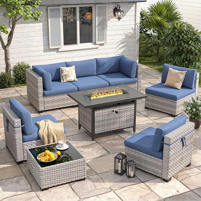 6-Seat Modern Outdoor Wicker Rattan Patio Furniture Set by MASIONBACKYARDS
