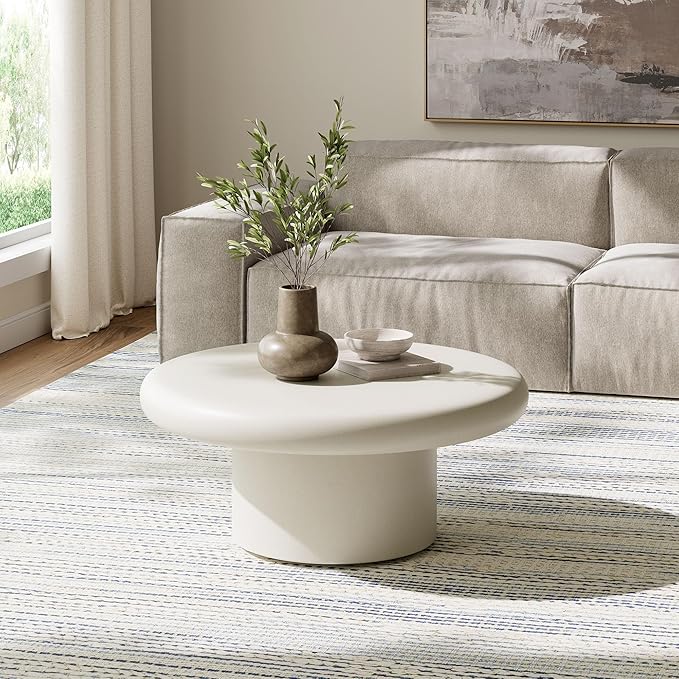 Modway Argos Round Concrete Coffee Table in White - Image 2
