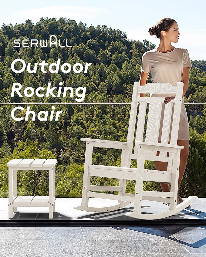 SERWALL Outdoor Rocking Chair White Set of 8, All Weather Patio Rocking Chair - Image 8