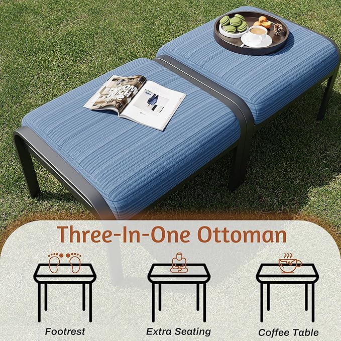 HOMREST Metal Outdoor Ottoman, 2-Piece Aluminum Footstool w/Removable Cushion - Image 6