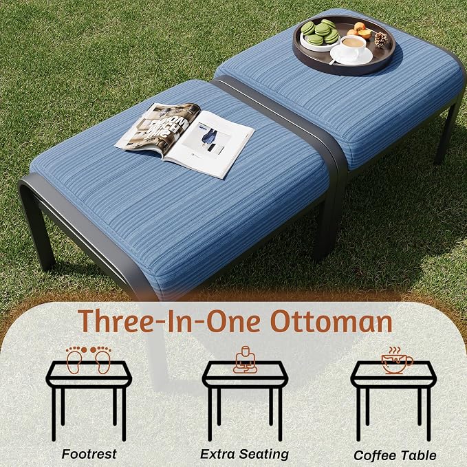 HOMREST Metal Outdoor Ottoman, 3-Piece Aluminum Footstool w/Removable Cushion - Image 7