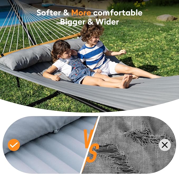 Double Hammock with Spreader Bar, Soft Pillow, Max Load 500lbs, Portable Hammock - Image 4