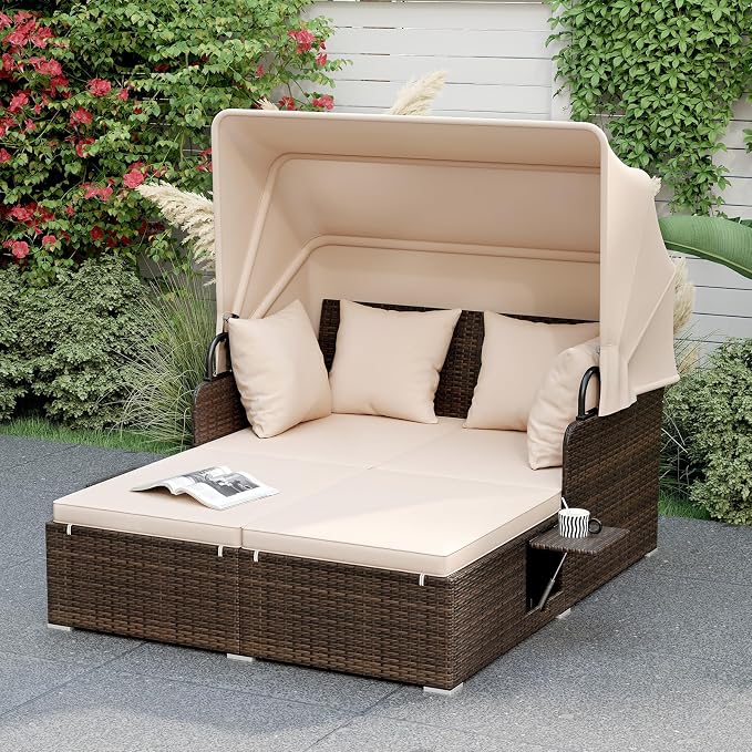 ORALNER Outdoor Daybed, 2-Person Wicker Patio Sofa by ORALNER