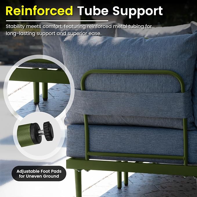 Sundale Outdoor 2 Pieces Metal Patio Furniture Set, Outdoor Sectional Sofa w/6 - Image 4