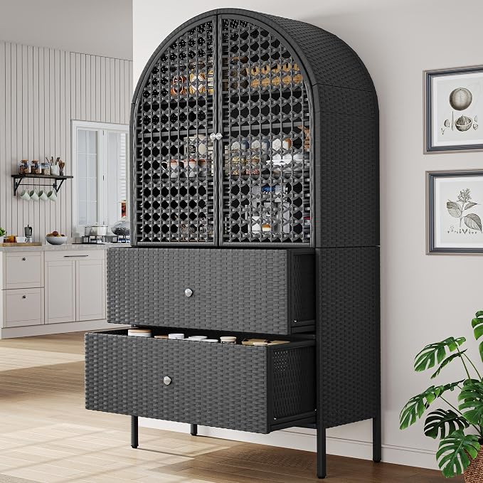 YITAHOME 65 Inch Outdoor Storage Shed, Arched Wicker Stand-Up Pantry - Image 3