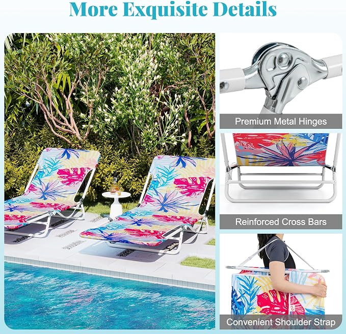 GYMAX Tanning Chair, 330lbs Capacity & Shoulder Strap, Portable Layout - Image 7