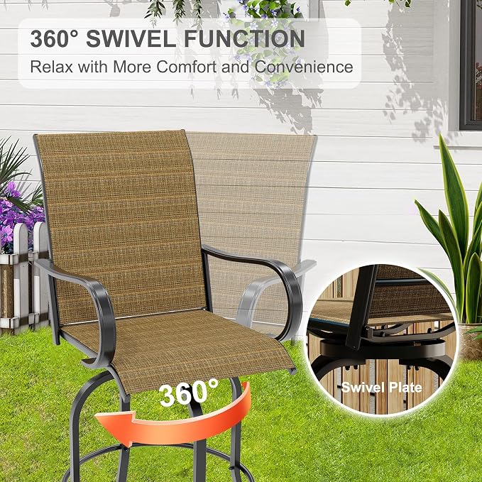 GarveeLife 2 Piece Outdoor Swivel Bar Chairs, Patio High Swivel Bar Stools - Image 3