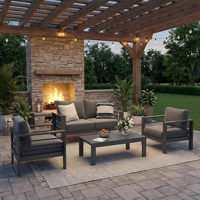 Solaste Aluminum Outdoor Patio Furniture Set, 4 Seats Patio Sectional Sofa - Image 9