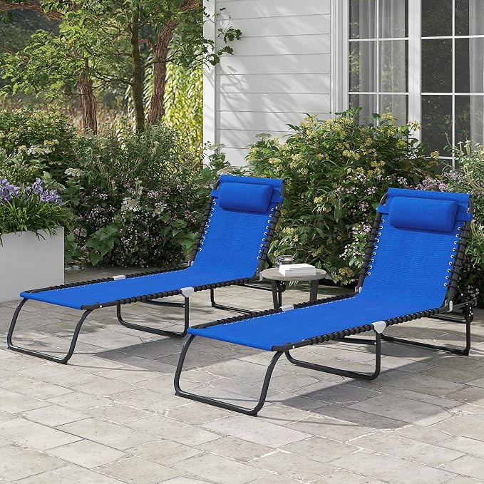 Outsunny Folding Chaise Lounge Chair Set of 2, Patio Sun Tanning Chair - Image 2