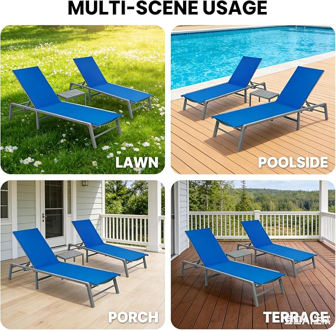Kozyard 3-Pieces Patio Lounge Set, 2Foldable Adjustable Lounge Chairs and Side - Image 7