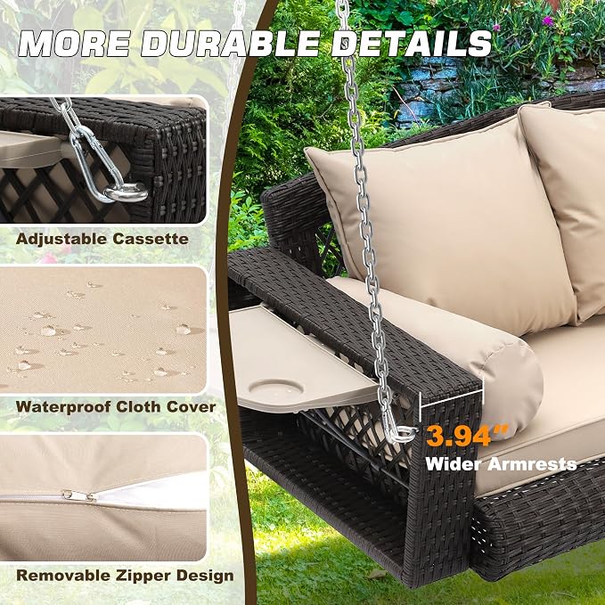 Grepatio Wicker Hanging Porch Swing - Image 2