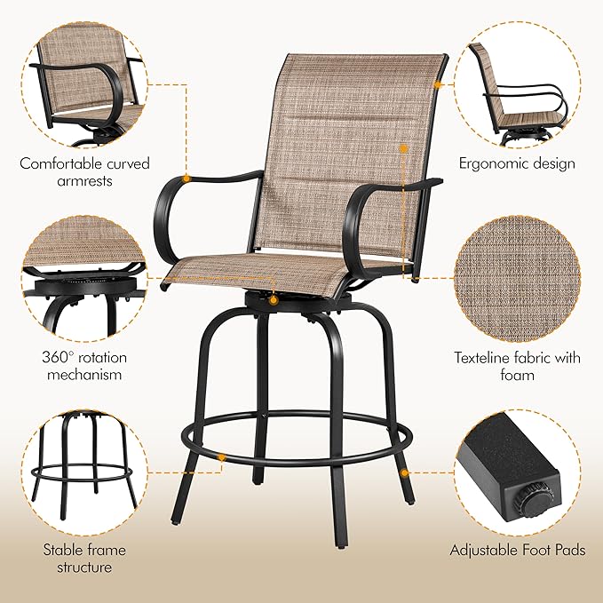 Yaheetech 4 Piece Patio Swivel Bar Stools Texteline Bistro Chairs - Image 6
