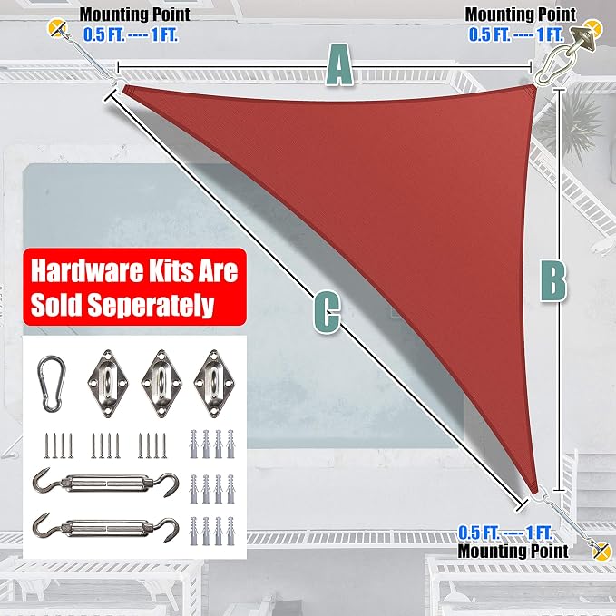 Amgo Custom Size 10' x 12' x 15.6' Red Right Triangle Sun Shade Sail Order to - Image 7