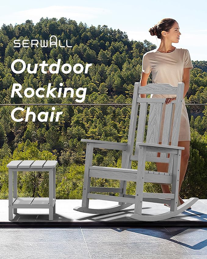 SERWALL Oversized Rocking Chair Set of 2 Outdoor, HDPE Outdoor Rocking Chair - Image 7