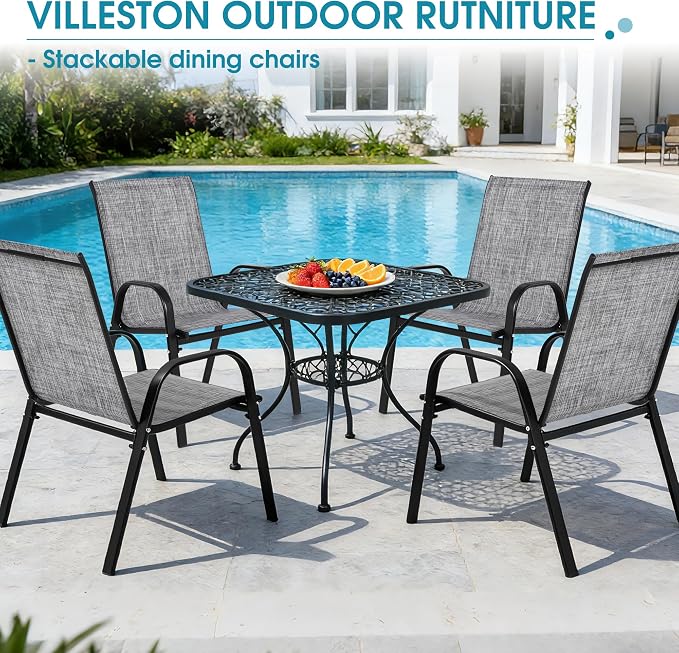Outdoor Stackable Chairs Set of 4, Stacking Patio Chairs - Image 7