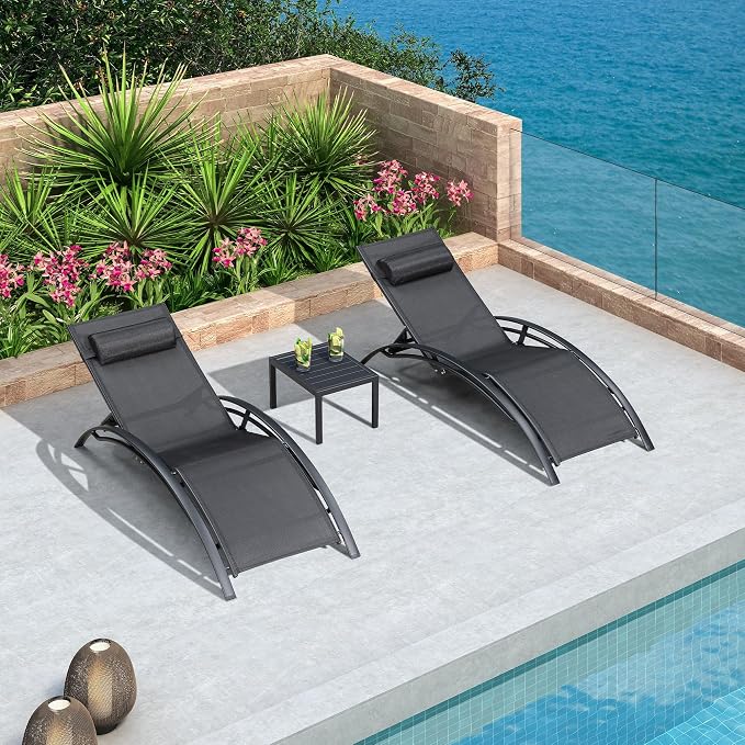 PURPLE LEAF Patio Chaise Lounge Set of 3 Outdoor Lounge Chair Beach Pool - Image 4