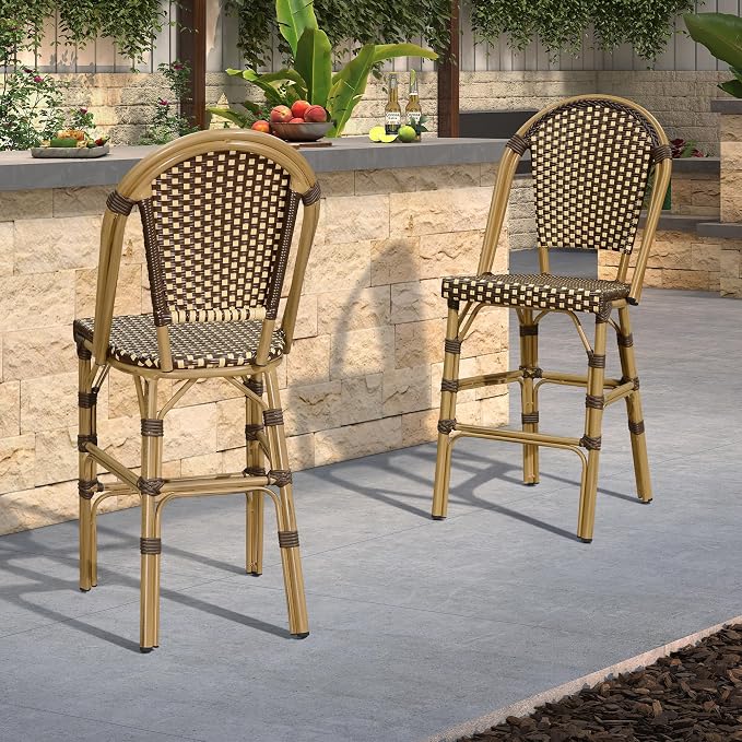PURPLE LEAF French Counter Height Bar Stool Set of 2 25" Bamboo Print Finish - Image 2