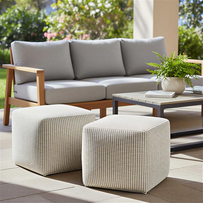 SIMPLIHOME Zelma Square Pouf – 18 inch Wide Upholstered PET Polyester Ottoman by SimpliHome