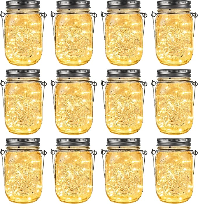 GIGALUMI Solar Mason Jar Lights, 12 Pack 30 Led String Fairy Lights Garden by GIGALUMI