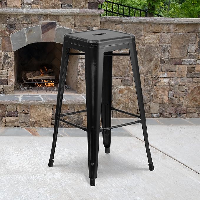 Flash Furniture Kai Commercial Grade 4 Pack 30" High Backless Distressed Black - Image 2