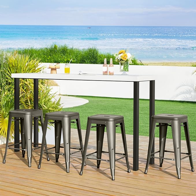 Yaheetech 24 Inch Metal Barstools Set of 4, Counter Height Backless Stools - Image 9