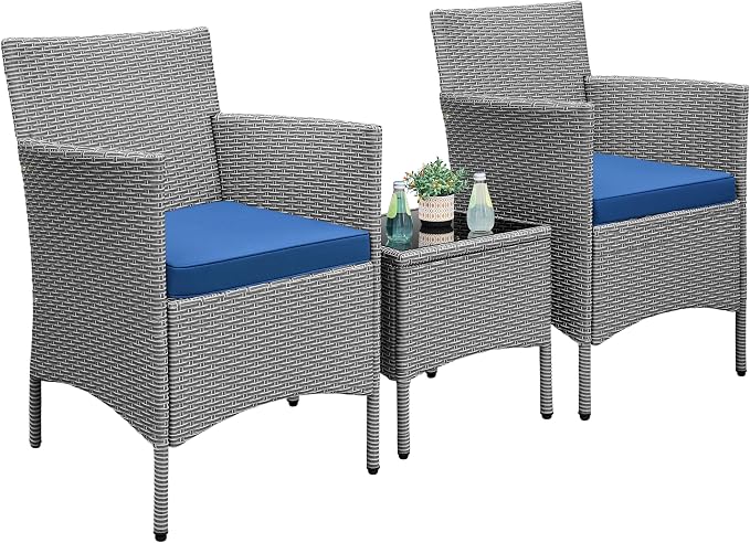 Yaheetech 3 Pieces Patio Porch Furniture Set, Outdoor PE Rattan Wicker by Yaheetech