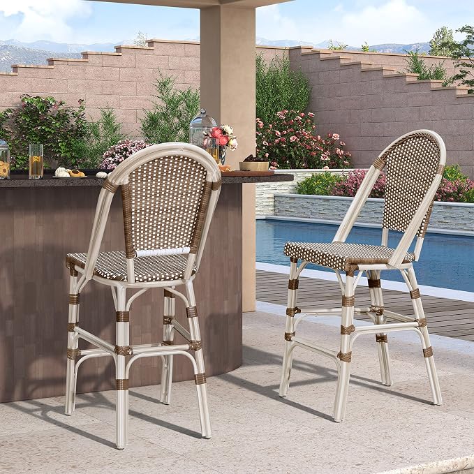 PURPLE LEAF French Counter Height Bar Stool Set of 2 25" White Print Finish - Image 9