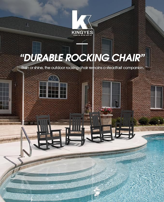 KINGYES Outdoor Rocking Chair Set of 2, High Density Polyethylene Patio Rocking - Image 8