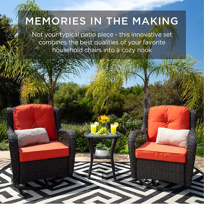 Best Choice Products 3-Piece Outdoor Wicker Patio Bistro Set w/ 2 360-Degree - Image 6