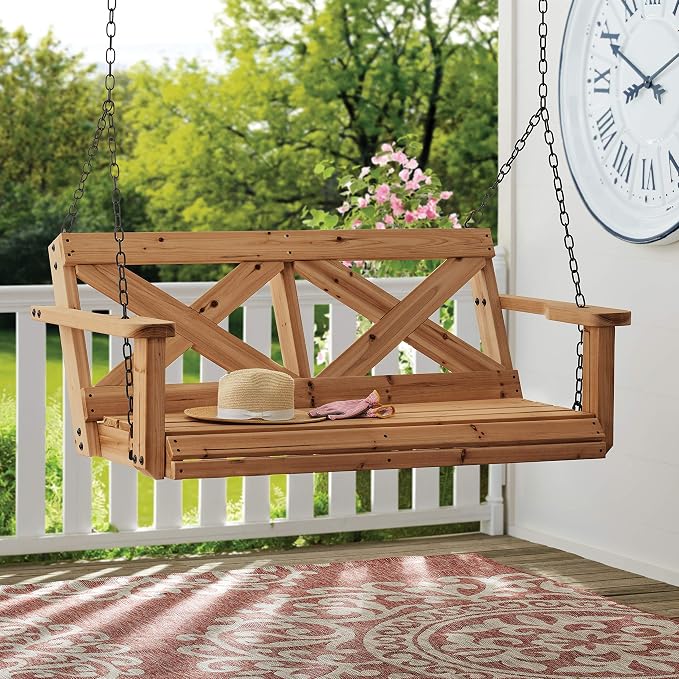Backyard Discovery 55" Cedar Wood Farmhouse Outdoor Porch Swing Bench - Image 3