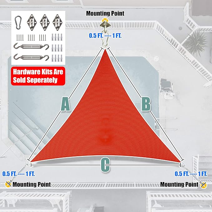 Amgo Custom Size 14' x 14' x 14' Red Triangle Sun Shade Sail Order to Make - Image 7