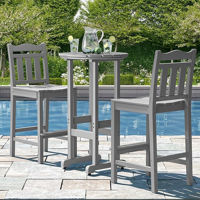 nalone Outdoor Bar Stools Set of 2, HDPE Tall Adirondack Chairs Bar Chairs - Image 2