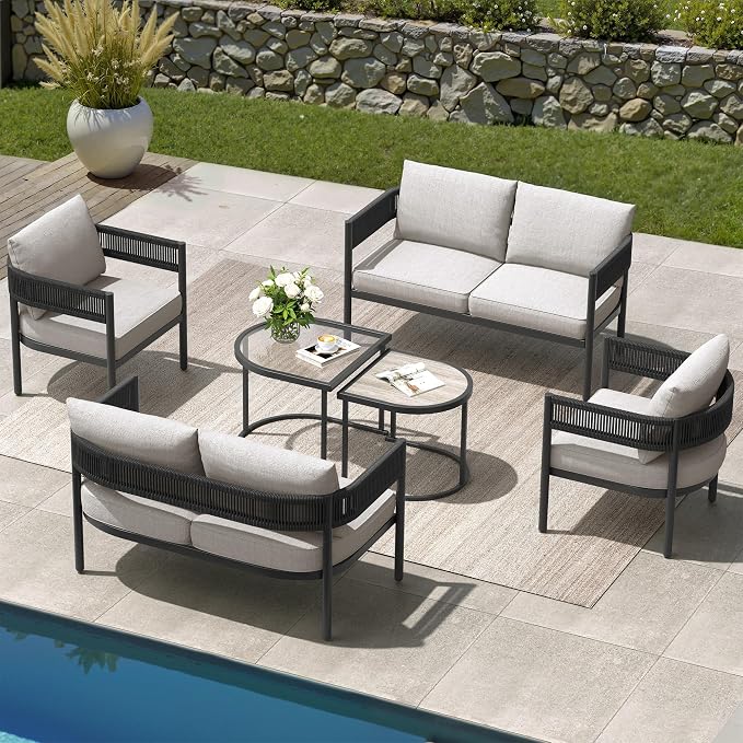 Grand patio 6-Piece Outdoor Furniture Set, 6 Seats Wicker Sofa Conversation Set - Image 3