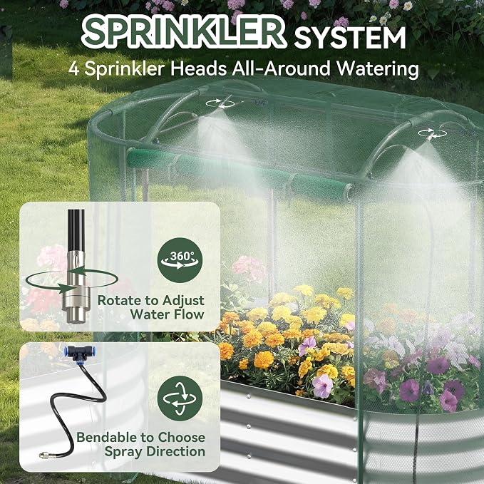 Raised Garden Bed with Sprinkler Timer and Self-Watering System, Galvanized - Image 3