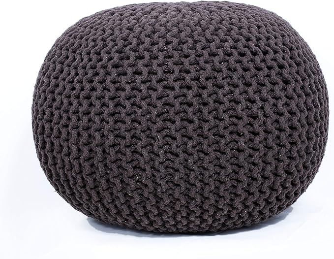 FRELISH DECOR Round Pouf Ottoman Hand Knitted 100% Cotton Pouf Foot Stool by FrelishDecor