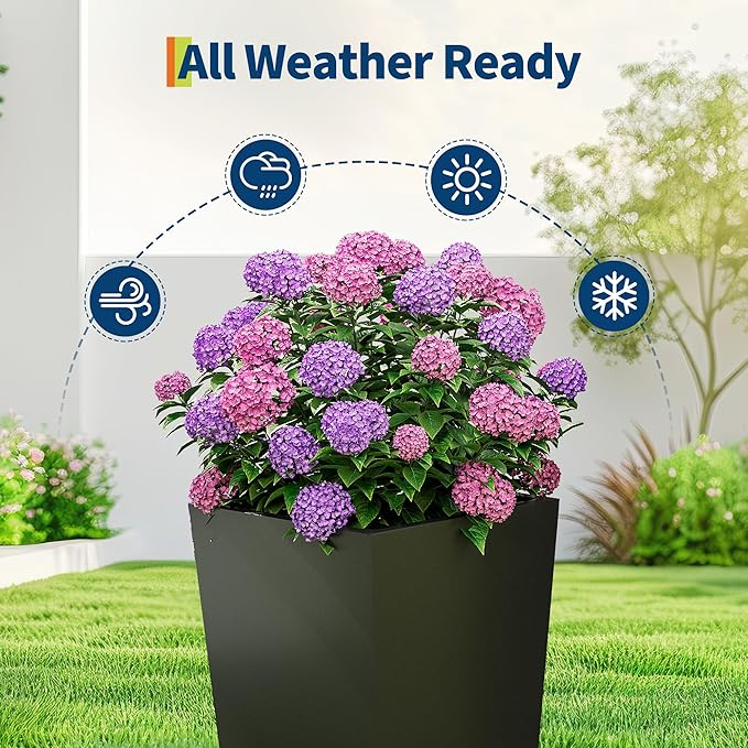 Garvee 22.5" Tall Planters Set of 2, Outdoor＆Indoor Black Planter Pots - Image 7