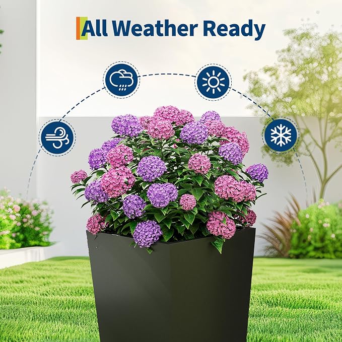 Garvee 30" Tall Planters Set of 2, Outdoor＆Indoor Black Planter Pots, High - Image 3