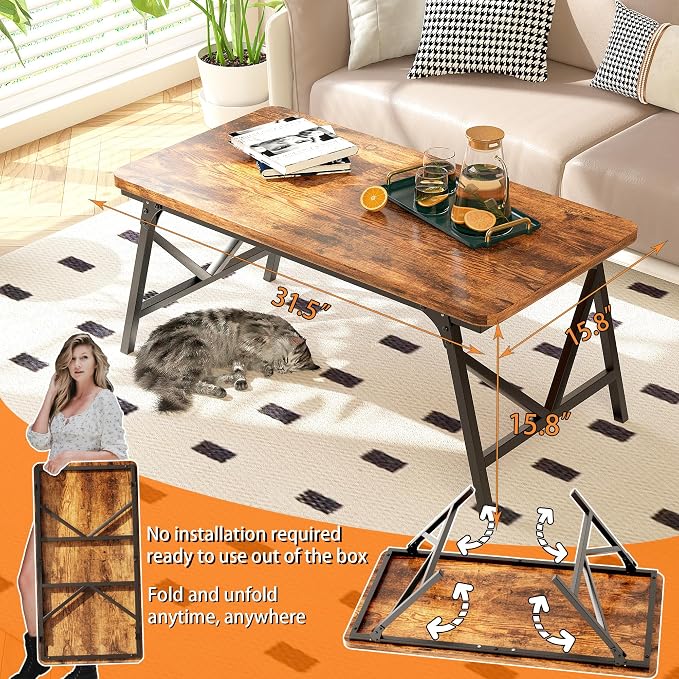 Folding Coffee Table, No Assembly Low Coffee Table, Floor Table Desk - Image 3