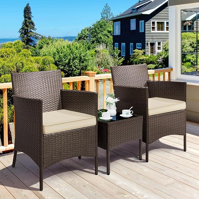 Yaheetech 3 Pieces Patio Porch Furniture Set, Outdoor PE Rattan Wicker - Image 2