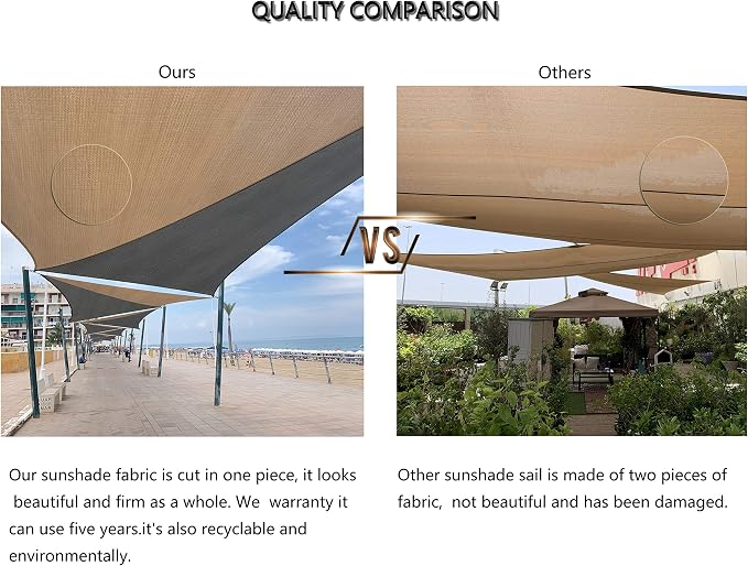 Tronssien Rectangle 16'x16'x23' Sun Shade Sail, 95% UV Blockage Canopy Awning - Image 6