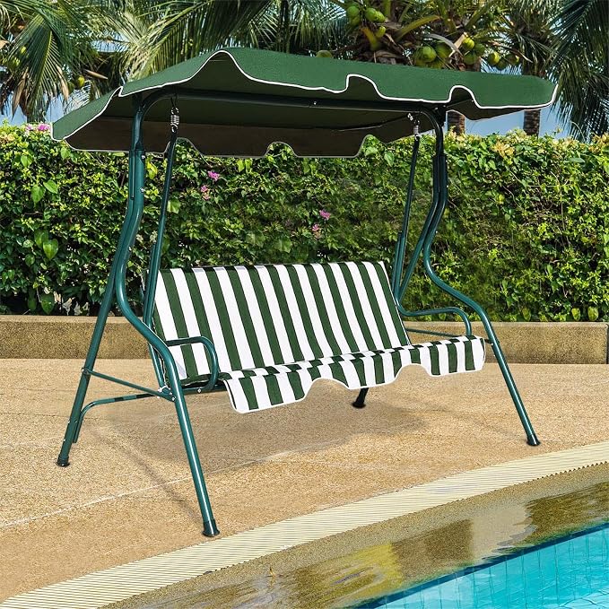 Porch Swing Outdoor, 3 Person Patio Swing w/Removable Cushion, Stand & - Image 2