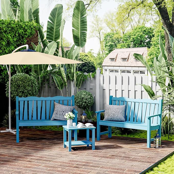 Outdoor Bench Set of 2, Weatherproof Garden Benches - Image 2