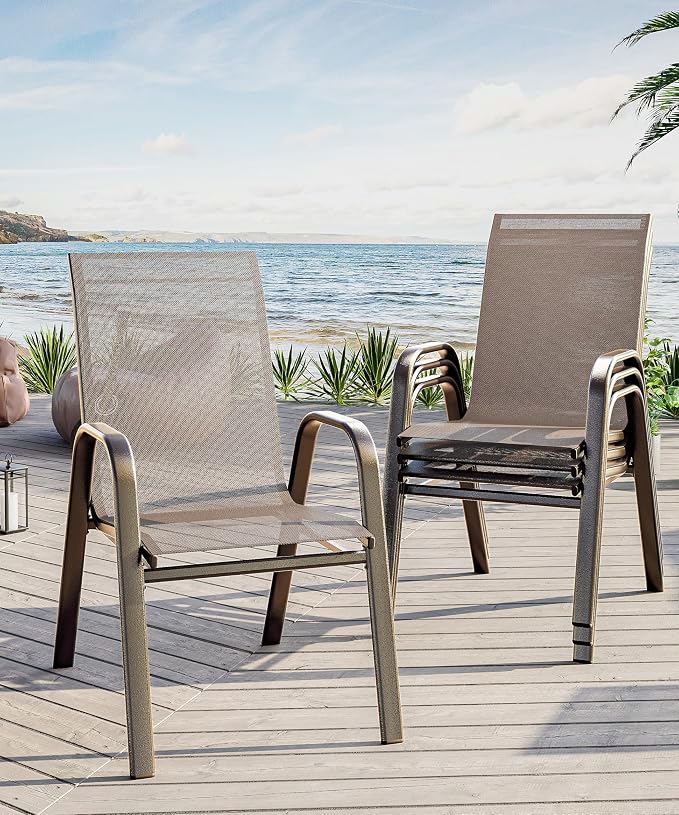 Outdoor Stackable Dining Chairs Set of 4, High-Back Patio Stacking Chairs by Unknown