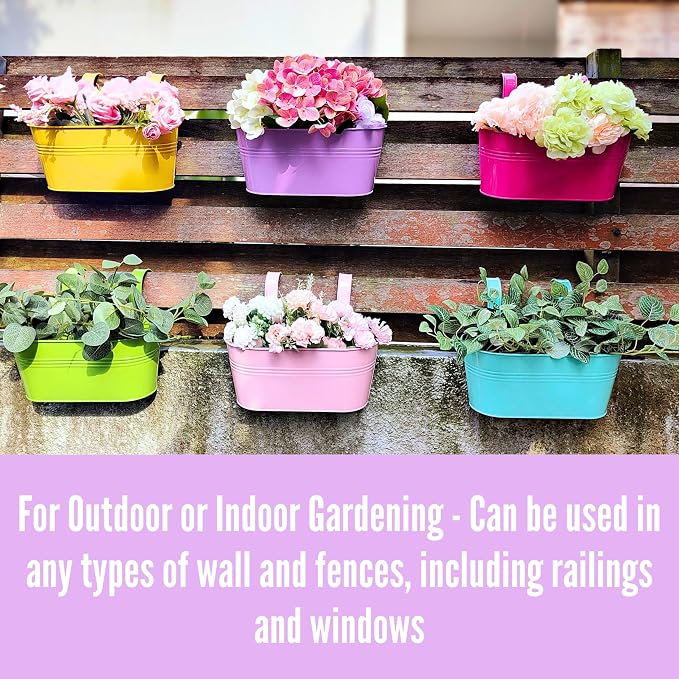 LaLaGreen Rail Planter Outdoor Plants Colorful Metal Iron Strawberry Hanging - Image 6