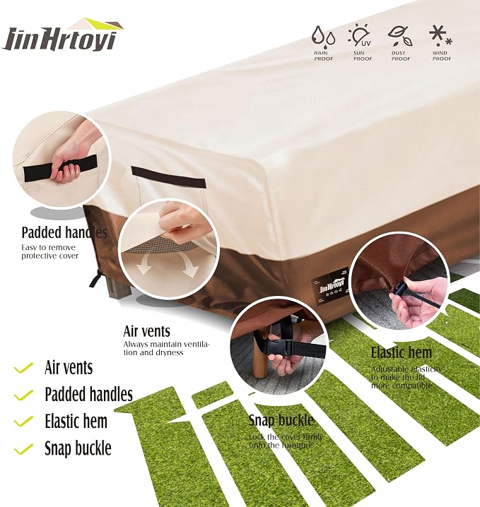 JinHrtoyi Patio Coffee Table Cover, 42Wx26Dx16H Inches 100% Waterproof Heavy - Image 6